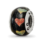 Sterling Silver Reflections Orange/Green Hearts Dichroic Glass Bead