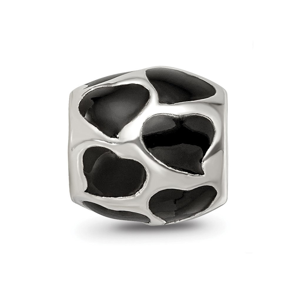 Sterling Silver Reflections Black Enameled Hearts Bead