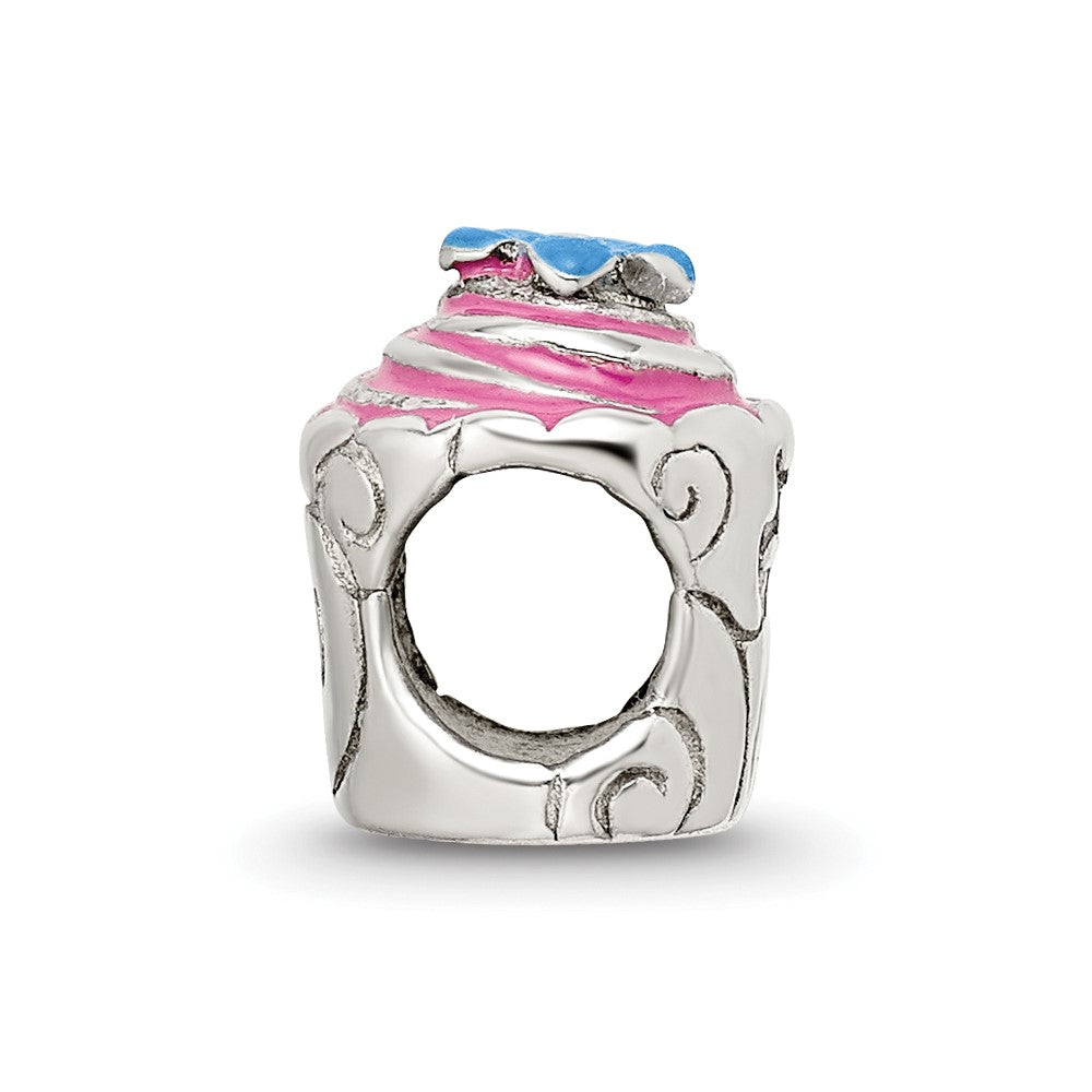 Sterling Silver Reflections Pink Enameled Cupcake Bead