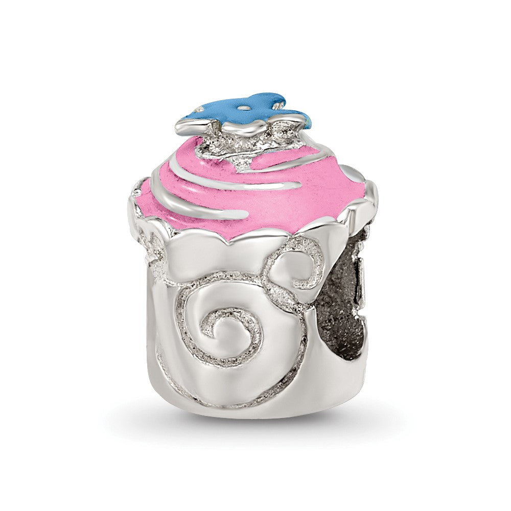 Sterling Silver Reflections Pink Enameled Cupcake Bead