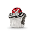 Sterling Silver Reflections Enameled Strawberry Cupcake Bead