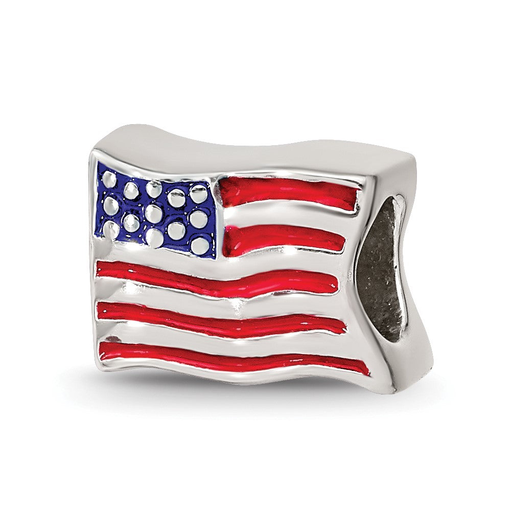 Sterling Silver Reflections Enameled USA Flag Bead
