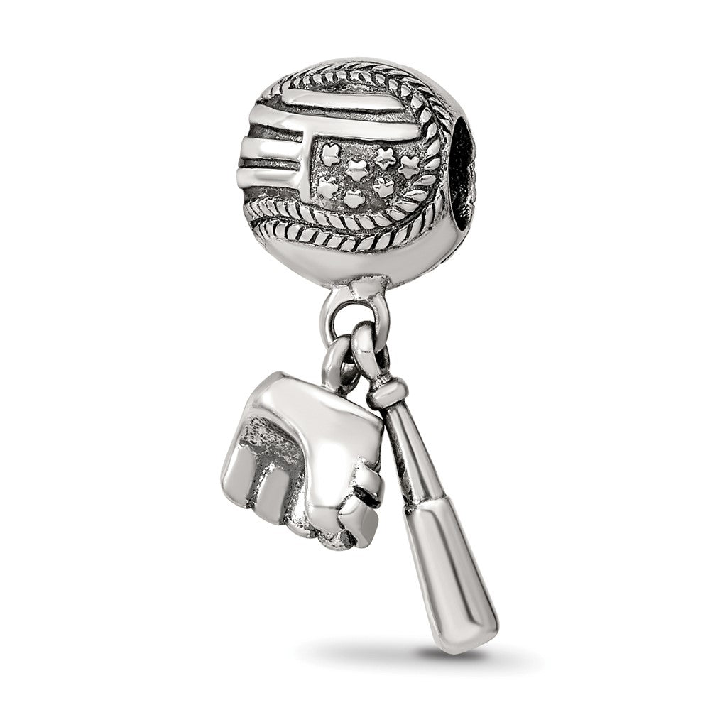 Sterling Silver Reflections Baseball Glove & Bat Dangle Bead