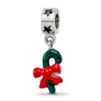 Sterling Silver Reflections Green Enameled Candycane Dangle Bead