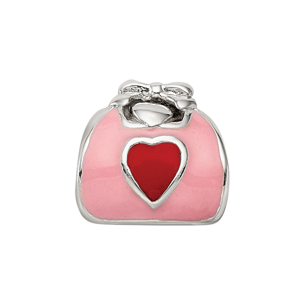 Sterling Silver Reflections Pink/Red Enameled Purse Bead