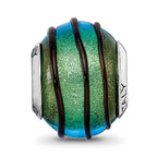 Sterling Silver Reflections Teal w/Black Stripes Italian Murano Bead