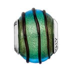 Sterling Silver Reflections Teal w/Black Stripes Italian Murano Bead