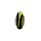 Sterling Silver Reflections Lime/Black Stripes Italian Murano Bead