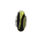 Sterling Silver Reflections Lime/Black Stripes Italian Murano Bead