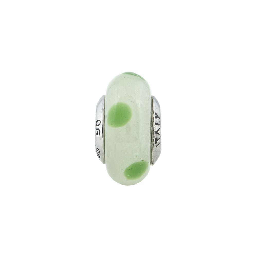Sterling Silver Reflections Lt Green w/Green Dots Italian Murano Bead