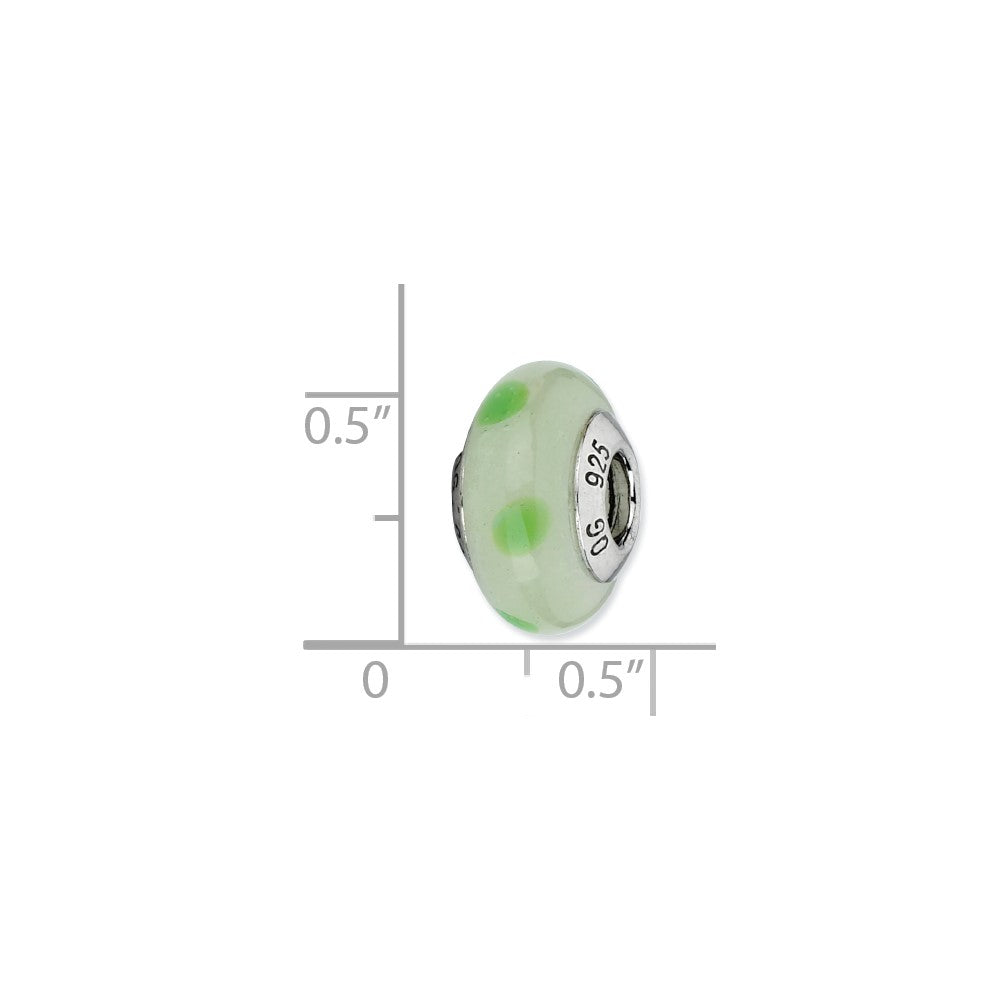 Sterling Silver Reflections Lt Green w/Green Dots Italian Murano Bead