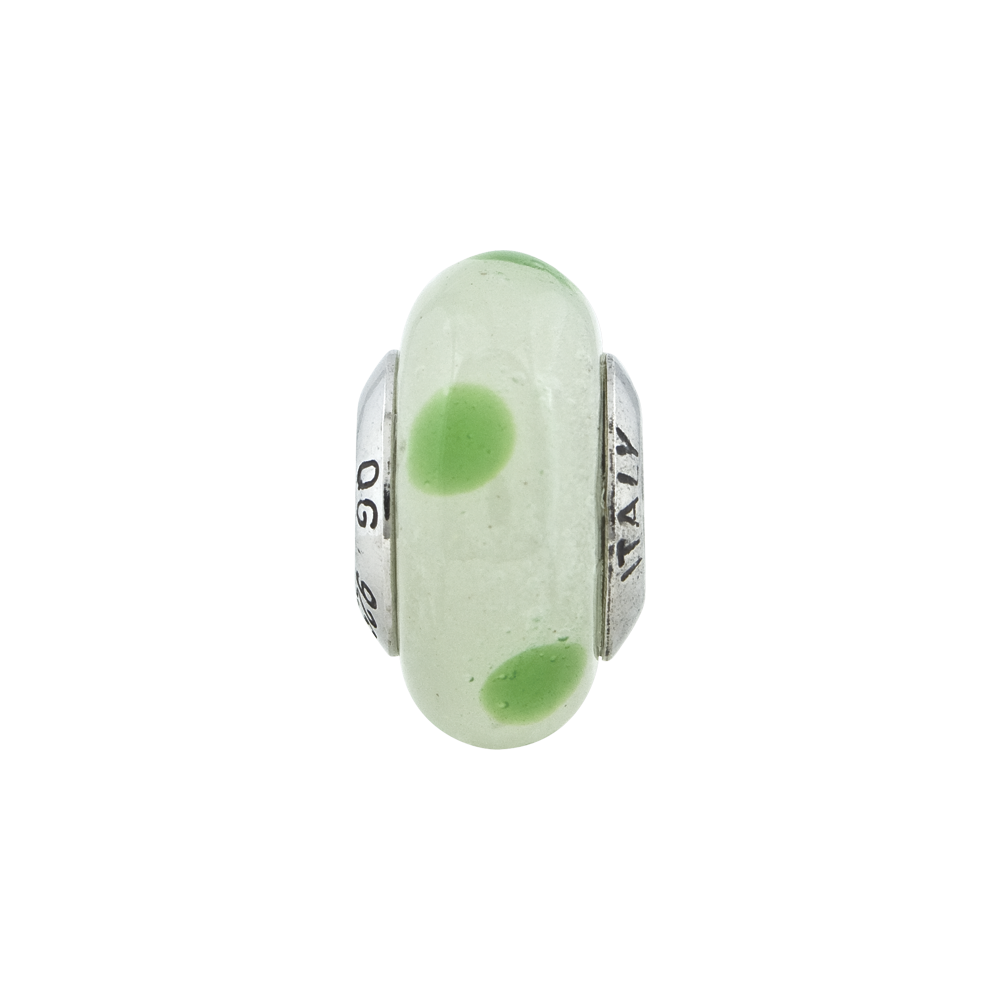 Sterling Silver Reflections Lt Green w/Green Dots Italian Murano Bead