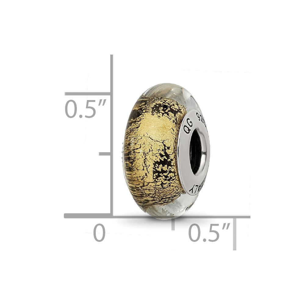 Sterling Silver Reflections Black/Gold Italian Murano Glass Bead