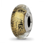 Sterling Silver Reflections Black/Gold Italian Murano Glass Bead