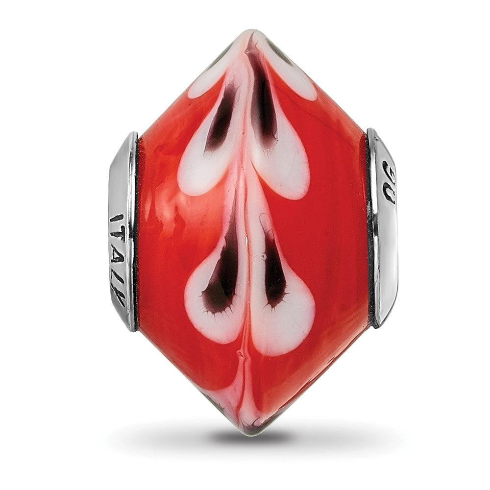 Sterling Silver Reflections Red w/ Dots Italian Murano Glass Bead