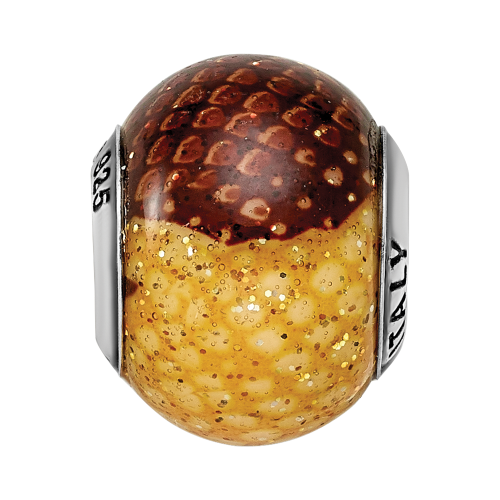 Sterling Silver Reflections Brown/Yellow Glitter Overlay Glass Bead
