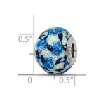 Sterling Silver Reflections Blue Rose Glitter Overlay Glass Bead