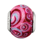 Sterling Silver Reflections Pink & Purple Swirls Overlay Glass Bead