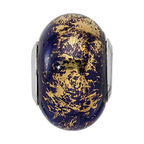Sterling Silver Reflections Dark Blue w/Gold Foil Ceramic Bead