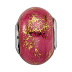 Sterling Silver Reflections Dark Pink w/Gold Foil Ceramic Bead