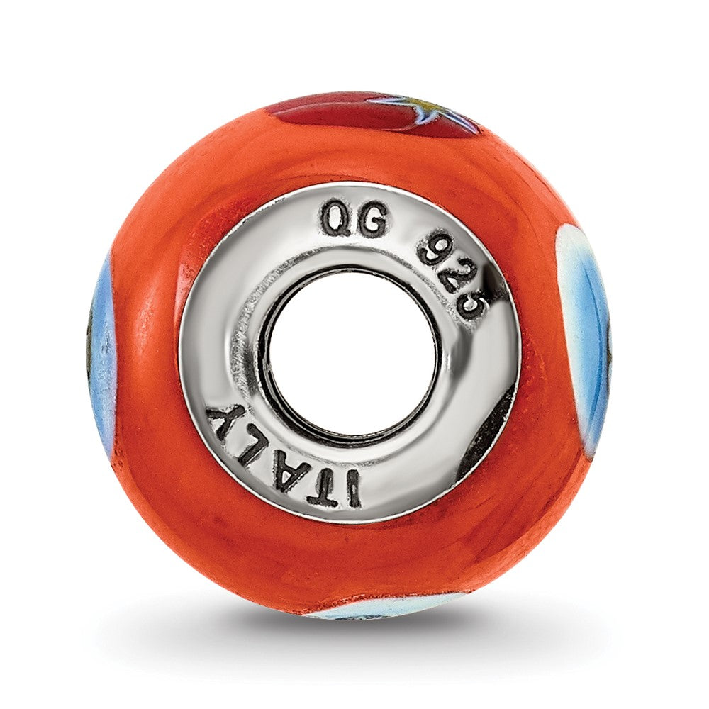Sterling Silver Reflections Italian Orange w/Decorative Accents Glass Bead