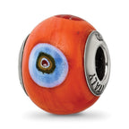 Sterling Silver Reflections Italian Orange w/Decorative Accents Glass Bead