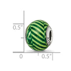 Sterling Silver Reflections Italian Green Stripes w/Glitter Glass Bead