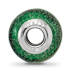 Sterling Silver Reflections Italian Green w/Silver Glitter Glass Bead