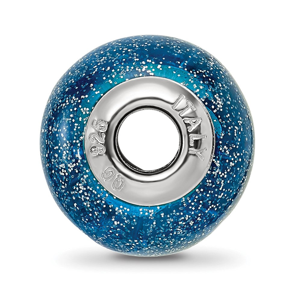 Sterling Silver Reflections Italian Blue & Teal w/Silver Glitter Glass Bead