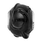 Sterling Silver Reflections Italian Black w/Textured Lines Glass Bead