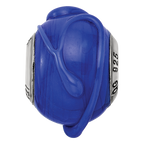 Sterling Silver Reflections Italian Dark Blue w/Textured Lines Glass Bead