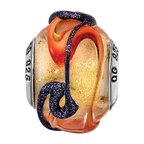 Sterling Silver Reflections Italian Yellow Blue/Orange Lines Glass Bead
