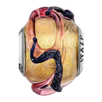Sterling Silver Reflections Italian Yellow Blue Lines Glass Bead
