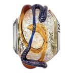 Sterling Silver Reflections Italian Silver Blue/Brown Textured Glass Bead