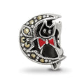 Sterling Silver Reflections Marcasite & Enameled Cat & Moon Bead