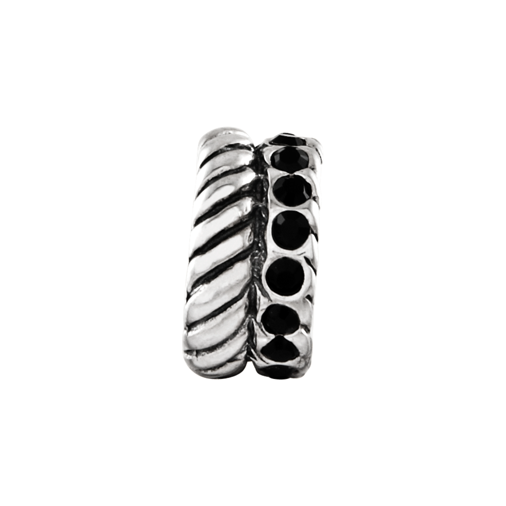 Sterling Silver Reflections Black Crystal and Textured Bead