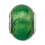 Sterling Silver Reflections Green Italian Murano Glass Bead