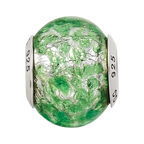 Sterling Silver Reflections Green/White Italian Murano Glass Bead