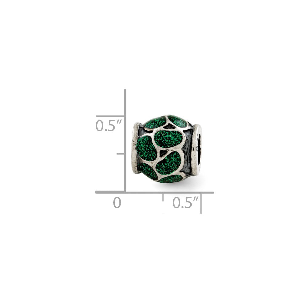 Sterling Silver Reflections Green Enamel w/Sparkles Bead