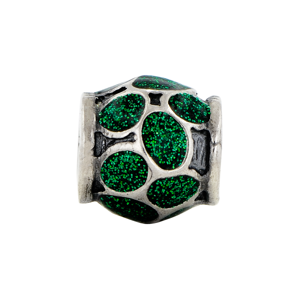 Sterling Silver Reflections Green Enamel w/Sparkles Bead