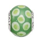 Sterling Silver Reflections Green/White Italian Murano Glass Bead