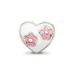 Kids Collection Sterling Silver Enameled White Heart with Pink Flowers Reflections Bead