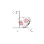 Kids Collection Sterling Silver Enameled White Heart with Pink Flowers Reflections Bead