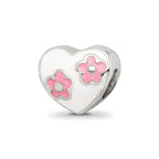 Kids Collection Sterling Silver Enameled White Heart with Pink Flowers Reflections Bead