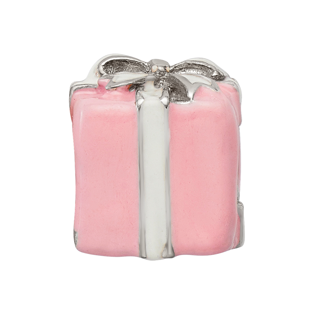 Sterling Silver Reflections Pink & White Enameled Present Bead