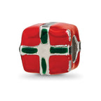 Sterling Silver Reflections Green & Red Enameled Present Bead