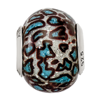 Sterling Silver Reflection Teal Print Overlay Italian Glass Bead
