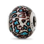 Sterling Silver Reflection Teal Print Overlay Italian Glass Bead