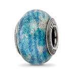 Sterling Silver Reflection Blue w/Glitter Overlay Italian Bead