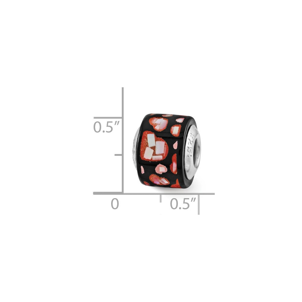 Sterling Silver Reflections Red/Black MOP Hearts Mosaic Bead